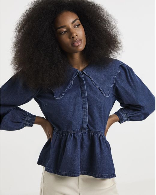 Simply Be Blue Scalloped Peplum Blouse