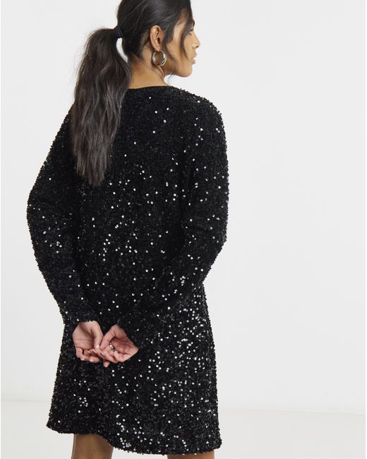 Simply Be Black Velour Sequin Mini Dress