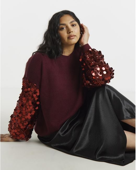 Lovedrobe Red Sequin Sleeve Jumper