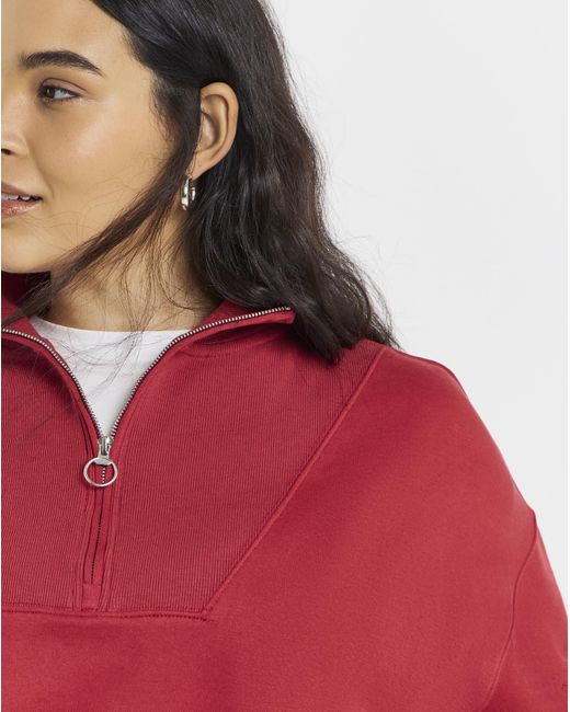 Simply Be Red 1/4 Zip Sweatshirt With Rib Panel