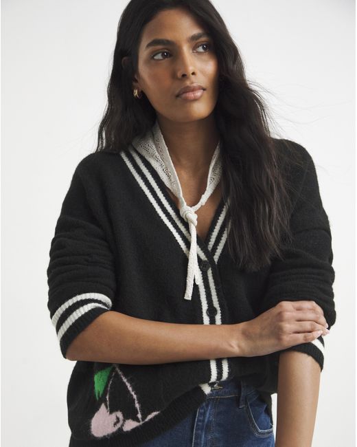 Simply Be Black Contrast Trim Cherry Cardigan