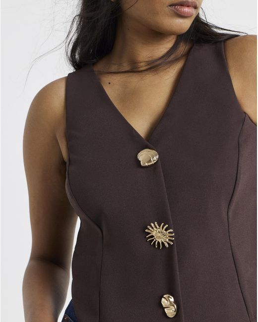 Simply Be Brown Scuba Button Detail Crepe Waistcoat