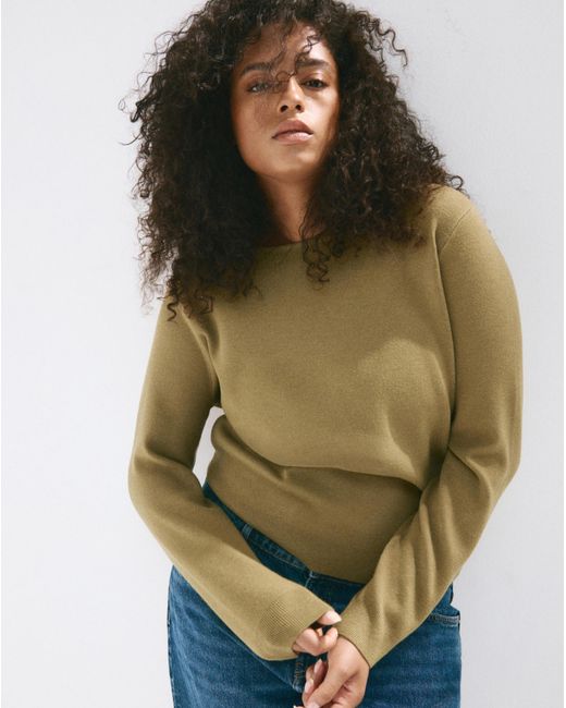 Mango Green Fine Knit Boat-Neck Sweater