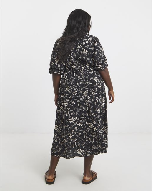 Simply Be Multicolor Mono Floral Print Wrap Dress