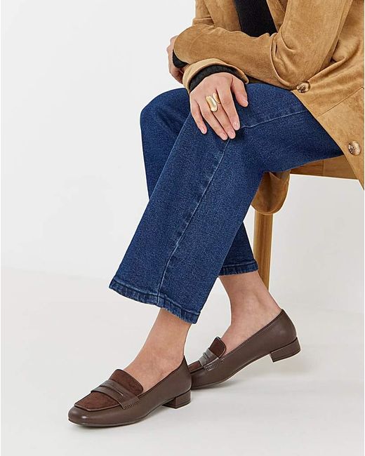JD Williams Blue Block Heel Penny Loafer Ex Wide