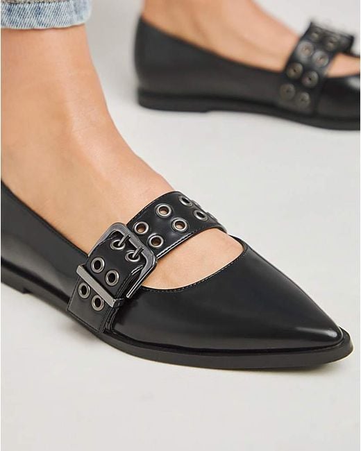 Simply Be Blue Hardware Mary Jane Pointy Shoe Exwide