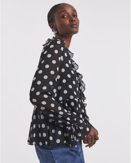Simply Be Multicolor Spot Print Ruffle Front Blouse