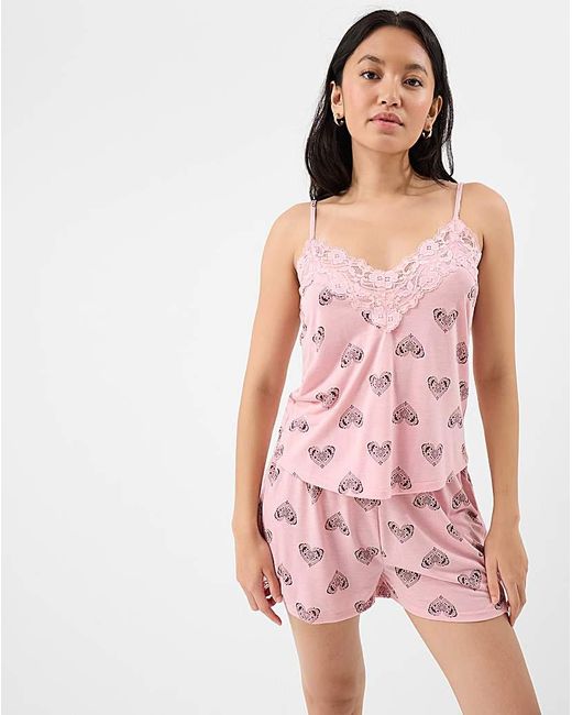 Accessorize Pink Heart Print Lace Pyjamas Set