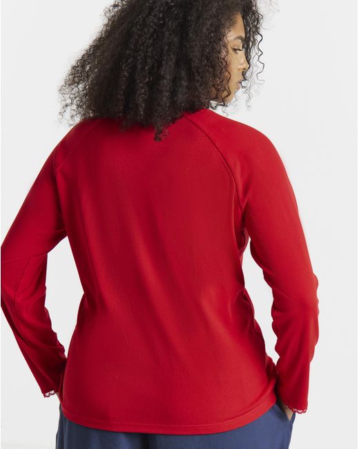Simply Be Red Ribbed Lace Ls Henley