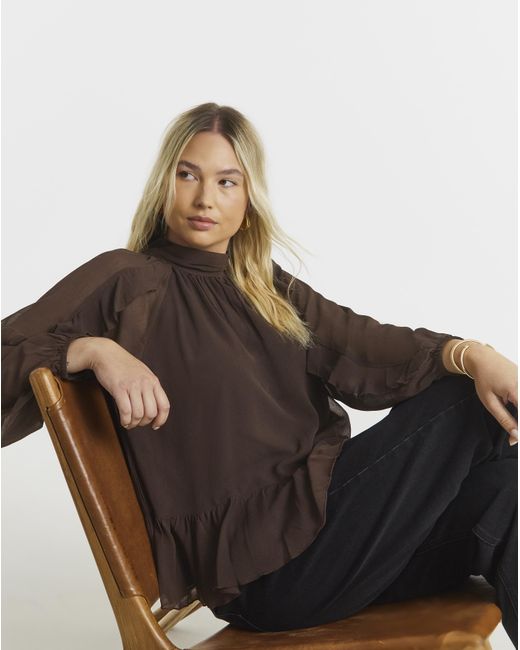 Simply Be Brown Crinkle Georgette Blouse