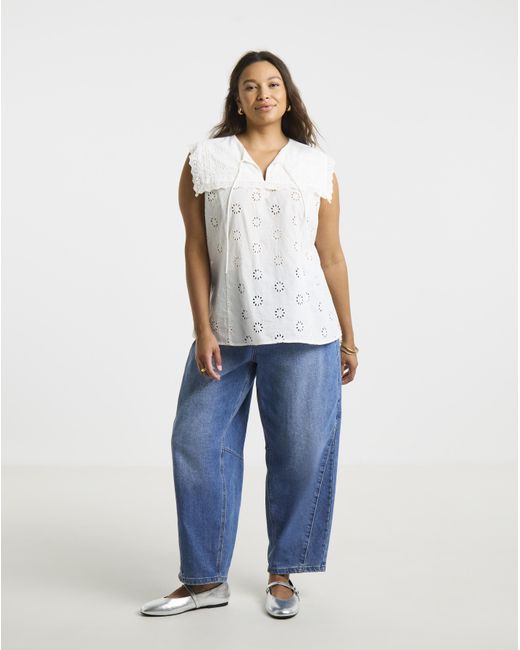 Simply Be White Collar Broderie Top