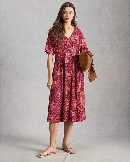 White Stuff Red Kate Linen Blend Dress