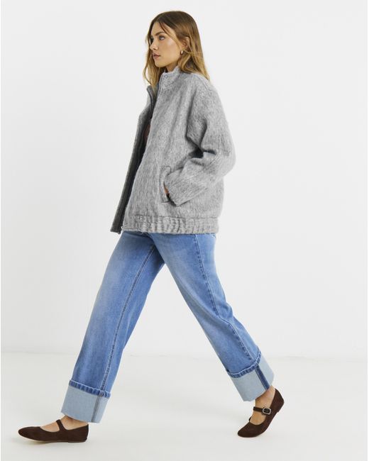 Simply Be Gray Sbe Wool Look Funnel Neck Jacket