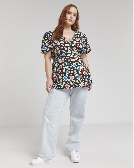 Simply Be Blue V Neck Tea Blouse