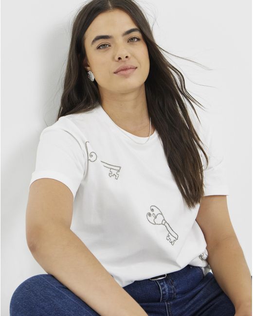 Simply Be White Beaded Key Detail T-Shirt