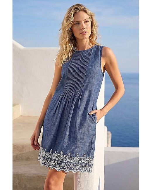 Roman Blue Roman Embroidered Hem Smock Dress