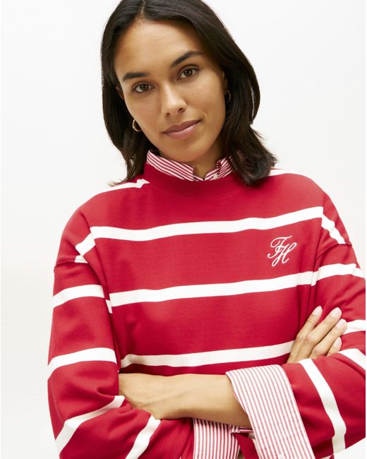 Tommy Hilfiger Red Logo Embroidery Terry Crew Neck Sweatshirt