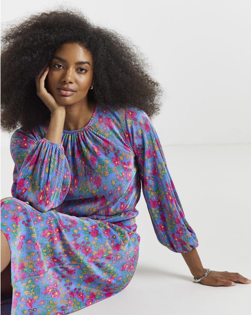 Simply Be Blue Cut Out Back Plisse Midi