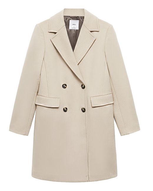 Mango White Double Breasted Wool Coat