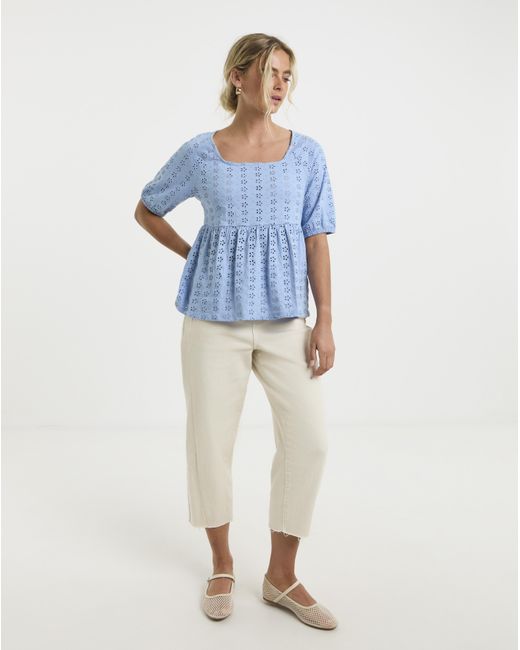 Simply Be Blue Jersey Broderie Square Neck Top
