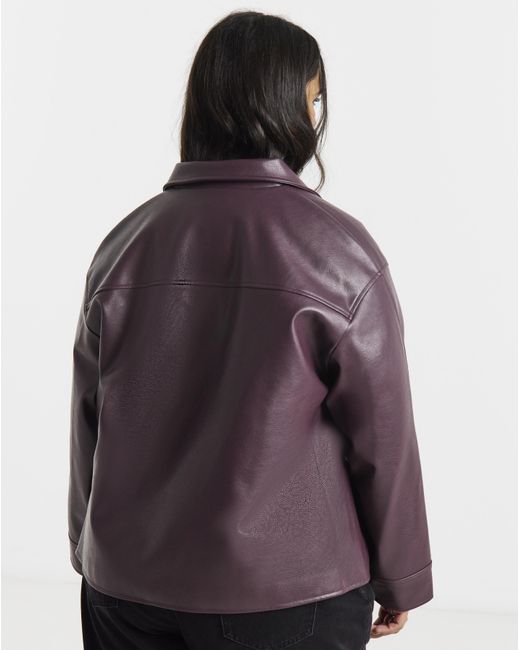 Simply Be Purple Faux Leather Button Shacket