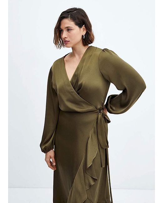 Mango Green Ruffle Wrap Dress