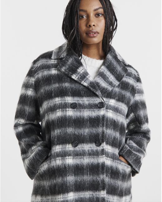 Simply Be Gray Check Maxi Faux Wool Coat