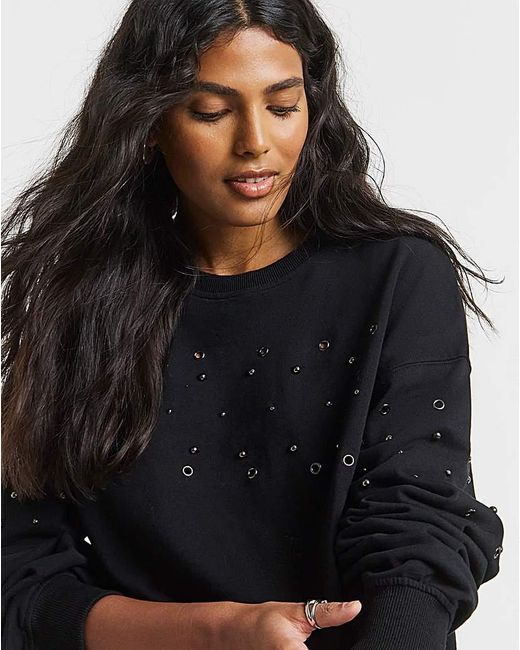 Simply Be Black Stud & Eyelet Sweatshirt