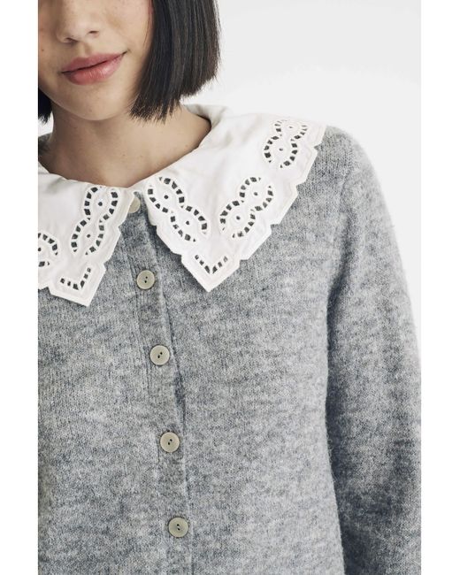 Nobody's Child Gray Broderie Collar Cardigan