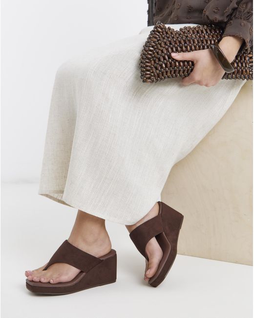 Simply Be Natural Wedged Toe Post Sandals Extra Wide Fit