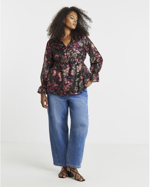 Simply Be Multicolor Foil Print V Neck Blouse