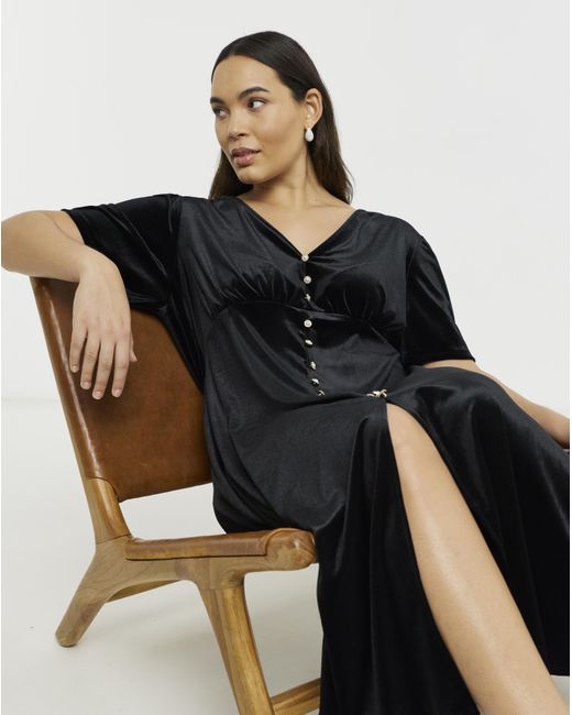 Simply Be Black Velour Button Through Midaxi Dress