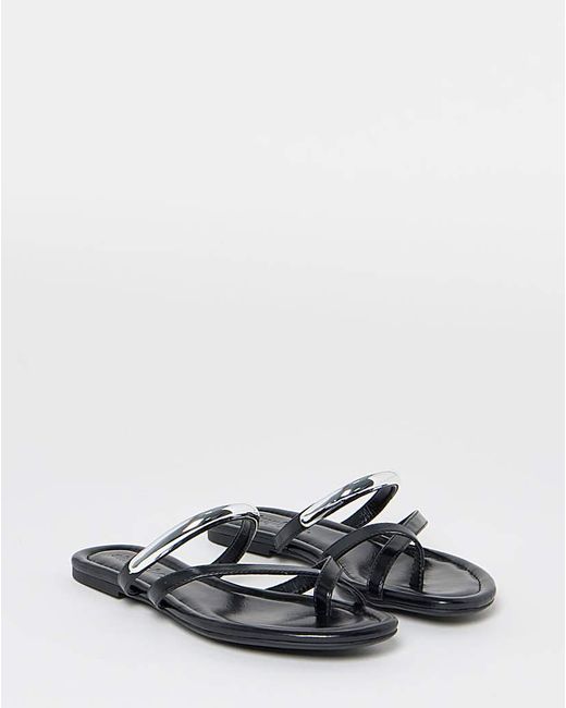 Simply Be Gray Toe Loop Hardware Sandals Extra Wide