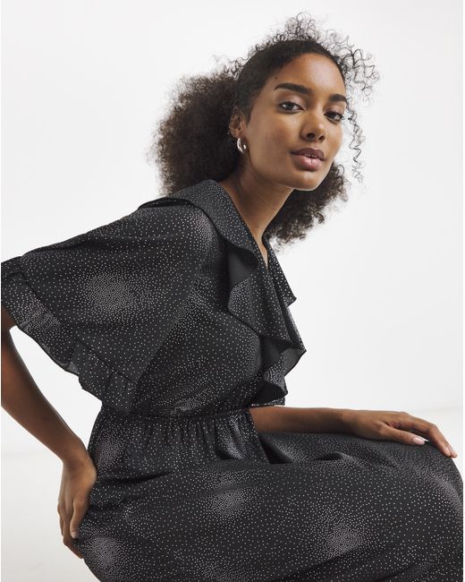 Flounce London Black Foil Ruffle Maxi Dress