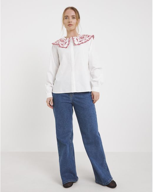 Simply Be White Embroidered Collared Blouse