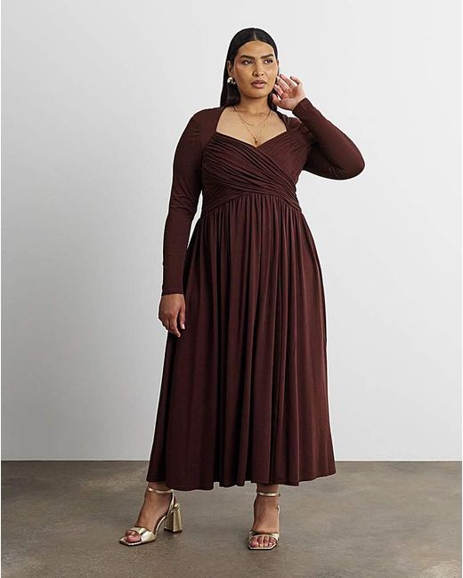 Joanna Hope Brown Draped Bodice Jersey Dress