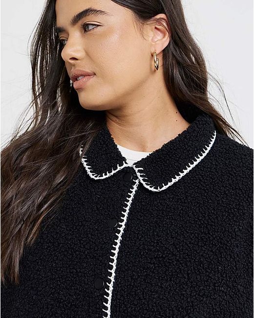 Simply Be Black Whipstitch Teddy Button Through