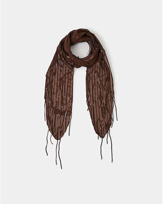 Accessorize Brown Sequin Tassel Skinny Scarf