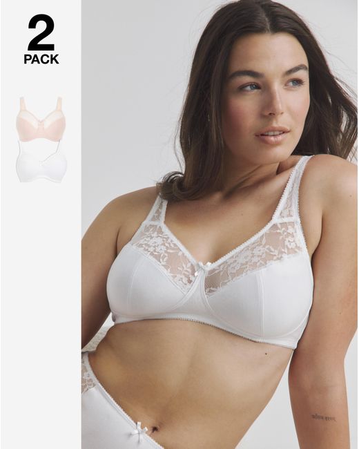Pretty Secrets White 2 Pack Lace Non Wired Full Cup Bras