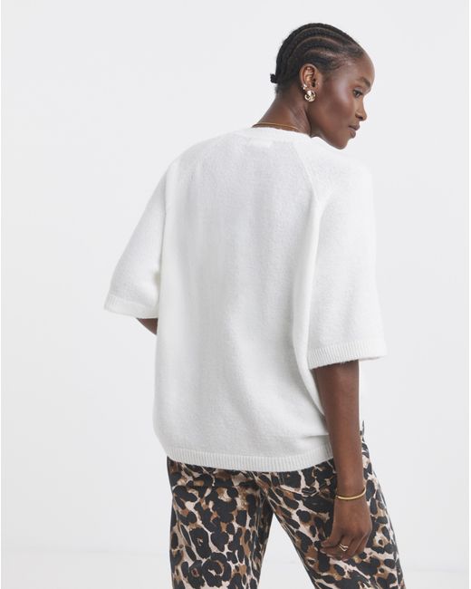 Simply Be White Short Sleeve Boxy Knitted T-Shirt