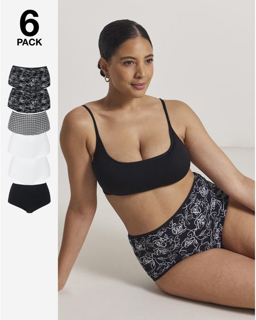 Pretty Secrets Black 6 Pack Full Brief Knickers