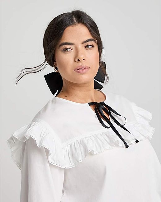Simply Be White Contrast Bow Collared Blouse