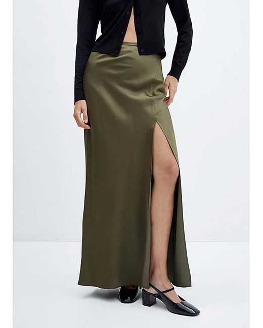Mango Green Split Satin Maxi Skirt