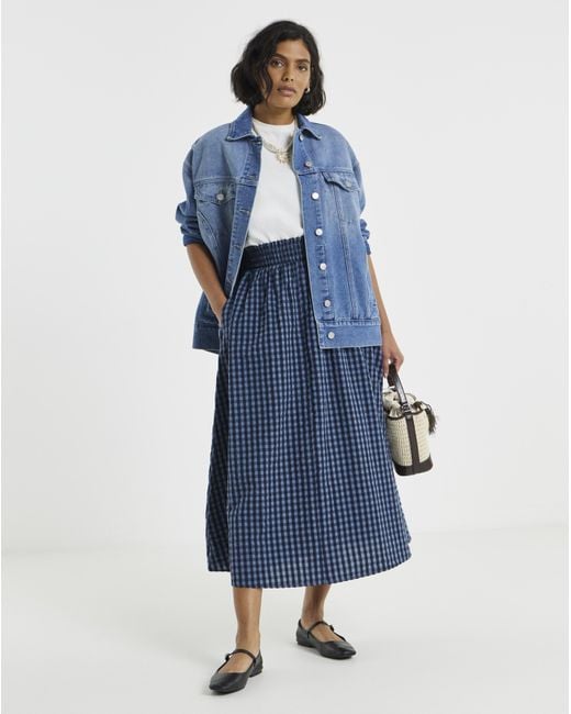 Simply Be Blue Gingham Midaxi Skirt