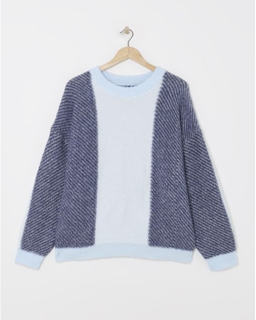 Simply Be Blue Colourblock Mix Stitch Longline Jumper