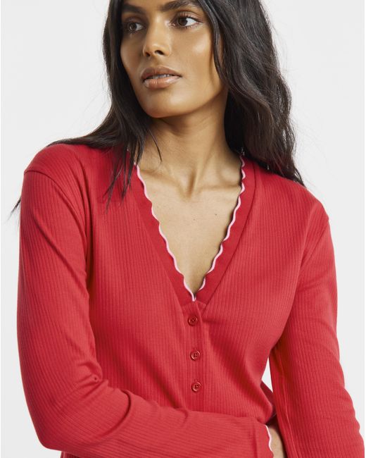 Simply Be Red Scallop Edge Button Through Top