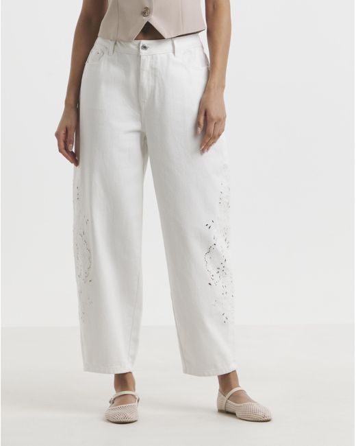Simply Be White Sbe Broderie Detail Barrel Jeans