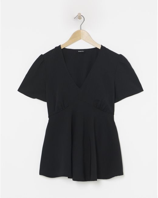 Simply Be Black V Neck Tea Blouse