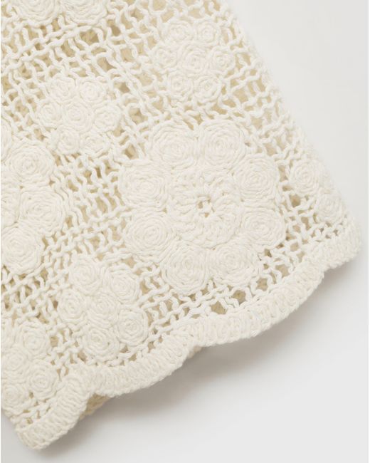 Mango White Crochet Sleeve Cotton T-Shirt