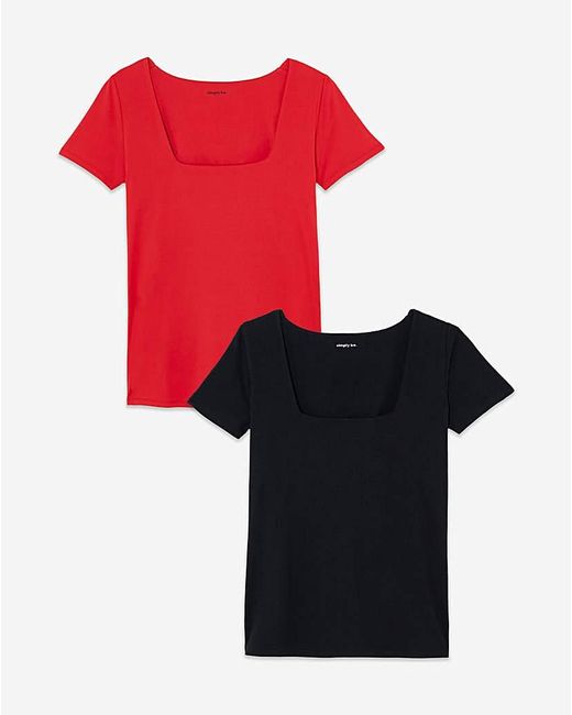 Simply Be Red 2 Pack Soft Touch Square Neck Tops